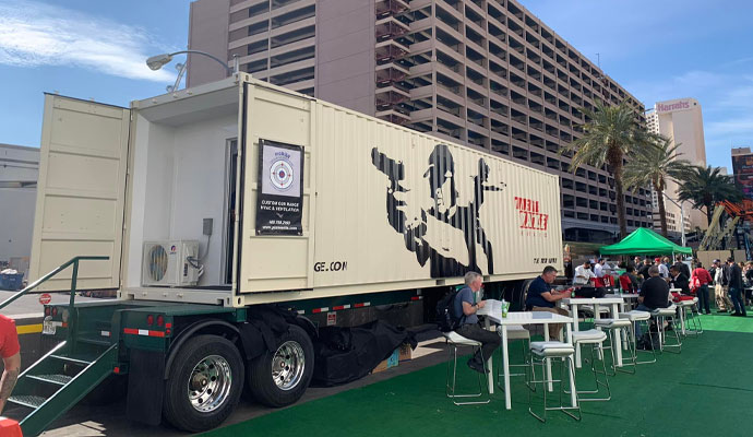 Mobile shooting range container on a vehicle